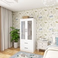 thumbnail image 2 of Armoire Wardrobe Closet with 2 Glass Closet Doors, 71" High Bedroom Wardrobe Closet with 2 Closet Drawers Cabinet Storage Wardrobe with Hanging Rod for Bedroom,Wooden Armoires and Wardrobes, 2 of 8