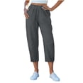 thumbnail image 2 of Admvng Linen Capri Pants for Women Elastic Waist Summer Casual Comfortable Cropped Pants, 2 of 9