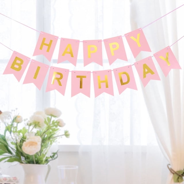 Guirlande d'Anniversaire Colorée Bannière de Fête Réutilisable Décoration d'Anniversaire Guirlande Drapeau de Fête Long en Papier, Rose