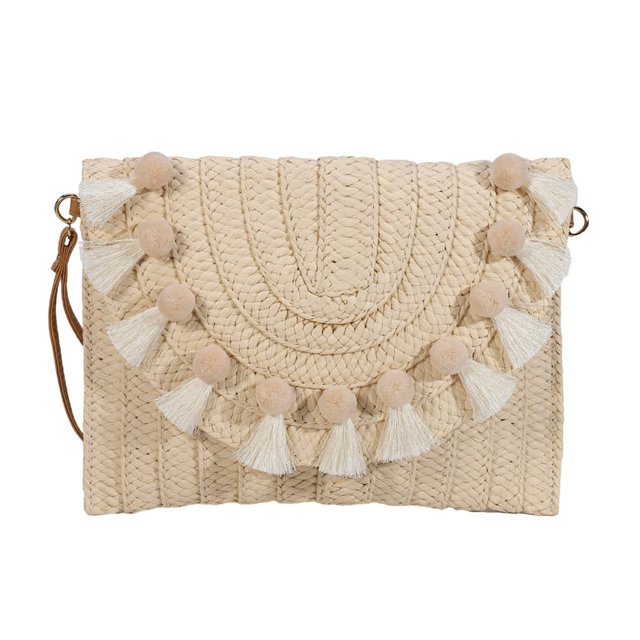 Handbag Straw Shoulder Bag Beach Handmade Bag Large Capacity Magnetic Closure Straw Crossbody Bag Woven Envelope Wallet with Adjustable Shoulder Strap