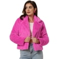 thumbnail image 1 of Chaqueta corta Allegra K Mujer Solapa de muesca Piel sintética esponjosa Rosa Caliente S, 1 of 6