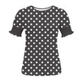 thumbnail image 3 of HomeDM Womens T-Shirts Short Sleeve with Smocked Cuff Crew Neck Polka Dot Loose Fit Pullover Tops - Black/M, 3 of 6