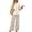 Beige, variant on 2 Piece Lounge Set Women Vacation Dressy Outfits 3/4 Sleeve V Neck T Shirt & Wide Leg Pants Sets Cozy Cruise Clothes