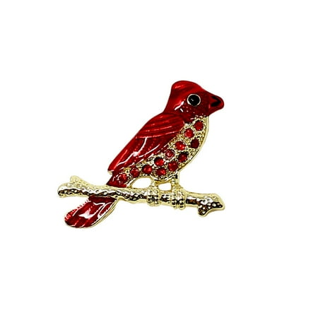 - Red Cardinal on Branch Brooch Pin with Rhinestones Bird Gold Toned Gift for Women