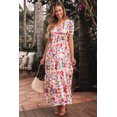 thumbnail image 3 of Women's Red Floral Short Sleeve V Neck High Waist Maxi Dress - Elegant and Flattering - [ZhiHiMeRi] | (US 12-14)L, 3 of 12