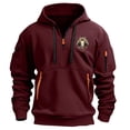 thumbnail image 2 of Jinhomg Men's Tactical Cargo Hoodie Big and Tall Comfy Quarter Zip Sweatshirts Casual Loose Multi-Pocket Athletic Hooded Pullover Wine S, 2 of 5