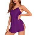 thumbnail image 2 of Xixinqiwan Women's Lingerie Sexy Nightgown Milk Silk V-Neck Sleepwear Lace Babydoll Chemise Side Slit Nightie Purple L, 2 of 5