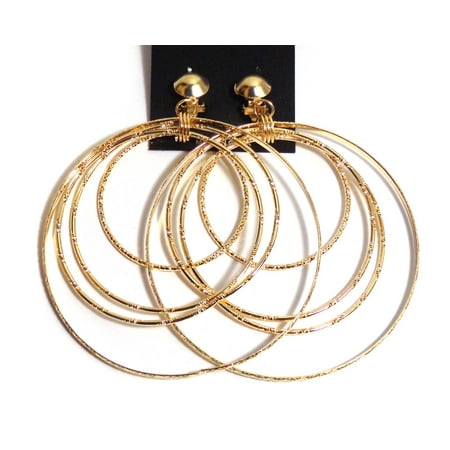 Fashion Jewelry Clip On Earrings Multi Hoop Layered Gold Clip On Earrings Multi Hoop Layered Gold