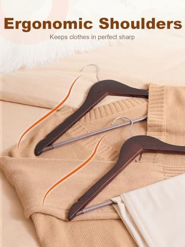 Cherry Wooden Hangers 30 Pack, Solid Wood Hanger with Non Slip Pant Bar, Heavy Duty Wooden Coat Hanger for Closet, Smooth Finish Wood Clothes Hangers for Shirts, Suits, Jackets, Dress