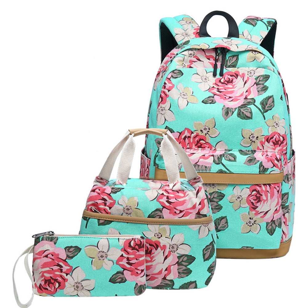 Women Floral Printed Camping Office Laptop Hiking School Canvas Backpack Bookbag 