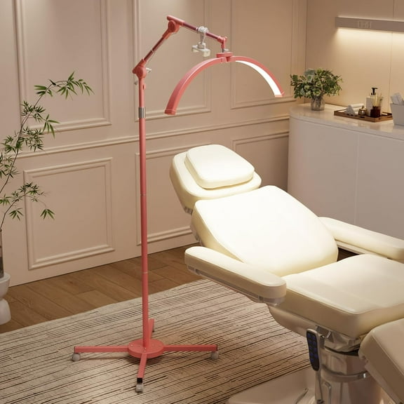 OmySalon Half Moon Light Lash Lamp, Shadowless LED Floor Lamp w/Adjustable Height & Phone Holder, Dimmable Lighting for Extensions, Lash Tech, Nail Artist, Tattoo, Esthetician & Salon (Pink)