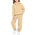 thumbnail image 2 of ITSAME Girls 2-Piece Outfits Long Sleeve Hooded Sweatshirt and Sweatpants Set Fall Winter Casual Active Clothing Beige Size 4T, 2 of 7