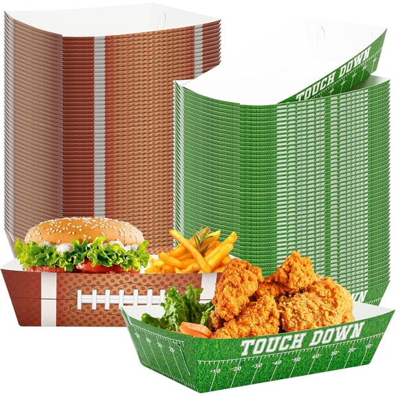 50-Pack Disposable Football Paper Snack Tray Set - Large 5.9" x 3.54" Food-Grade Serving Trays for Tacos, Fries, Hot Dogs - Super Bowl, Game Day, Tailgate, Birthday Party Supplies