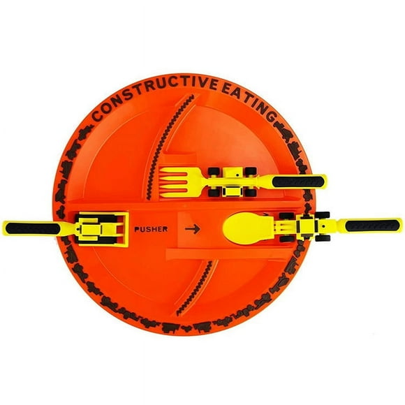 car bulldozer excavator shovel fork shovel dinner plate dinnerware 3-piece set