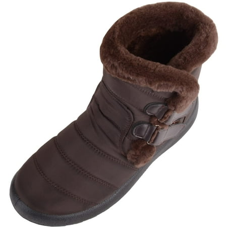 

ABSOLUTE FOOTWEAR Womens Easy Slip On Double Touch and Close Faux Fur Ankle Winter Boots - Brown - US 8