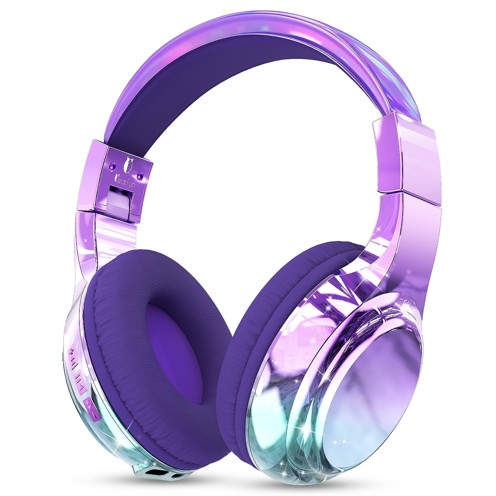 QearFun Bluetooth Headphones for Kids, Wireless Headphones with Built-in Mic, Includes Aux Cord, USB C, 3.5mm Jack, Bluetooth 5.3, On Ear Kids Headphones for School/Travel/Tablet(Deep Purple)