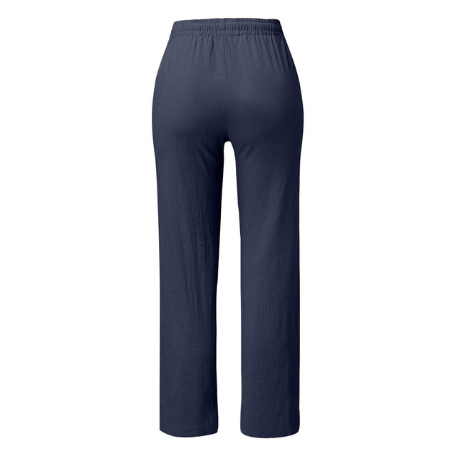 Women High Waisted Wide Leg Pants - Casual Drawstring Elastic Trousers with Pockets - Polyester, Comfy Straight Leg, S-XXXL Sizes