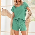 thumbnail image 5 of Honeeladyy Womens Lounge Set Short Sleeve Top and Shorts Sleepwear Pajama Set Two Piece Shorts Outfits Set Green XL, 5 of 9