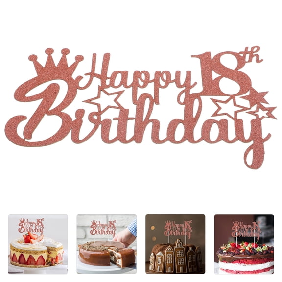 WASHWEPE Cake Topper Happy Birthday Toppers Rosy Gold 1Pcs 5.9Inch