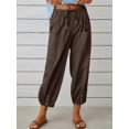 thumbnail image 1 of Plus Size Women's Solid Bow Knot Elastic Button Decor Casual Pants with Pockets, 1 of 14