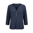 thumbnail image 6 of Tqcoqu 3/4 Length Sleeve for Women Tops Dressy Casual Shirts V Neck Summer Blouses with Buttons Trendy Clothes,Navy,Women's S-XXXXXL, 6 of 10