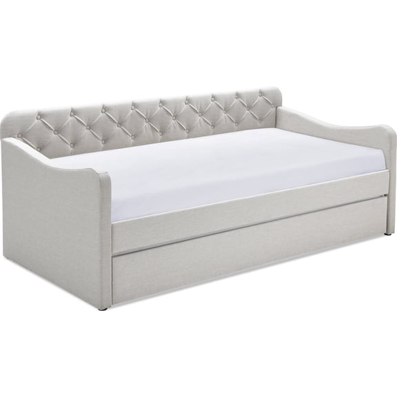 ClickDecor Carmina Upholstered Twin Size Daybed with Roll Out Trundle, Beige