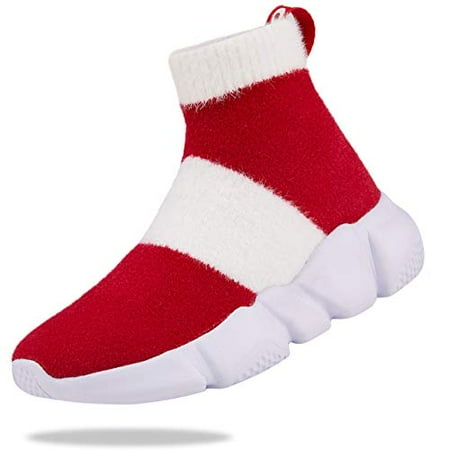 

Santiro Kids Sock Sneakers Girls Slip On Shoes Lightweight Breathable Knit Athletic Tennis Shoes High Tops Walking Shoes Red 6.5 M US