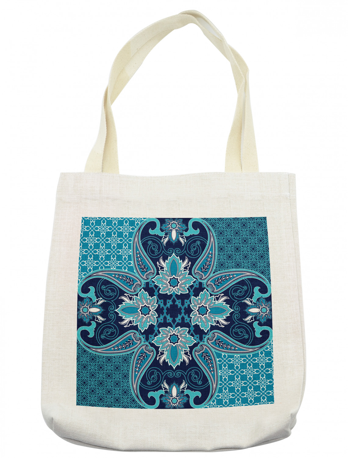 Navy Blue Tote Bag, Floral Paisley Design Bohemian Style Vintage Flower ...