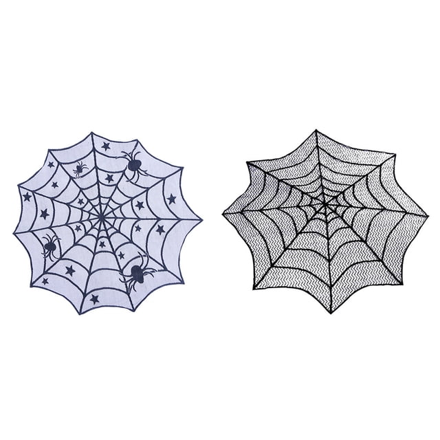 2 unids Lace Spider Web Mantel de Halloween Decoraciones de mesa para Halloween (Negro)