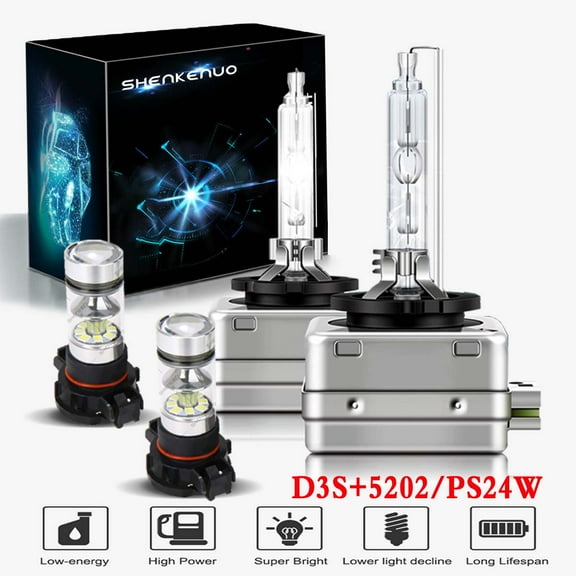 For Ford Mustang 2008-2011 Xenon Headlight Bulbs,D3S High beam and Low Beam  5202 LED Fog light Bulbs 4pc