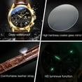 thumbnail image 3 of OLEVS Watches for Men Chronograph Leather Gold Plated Case Analog Quartz Fashion Business Dress Large Face Mens Watches Luminous Waterproof Casual Male Wrist Watch Reloj para Hombre blue/black Dial, 3 of 13