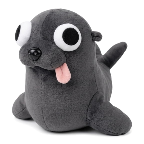 Cute Gray Seal Plush Toy, Soft Stuffed Animal Pillow with Big Eyes & Pink Tongue, Huggable Plushie for Kids and Adults