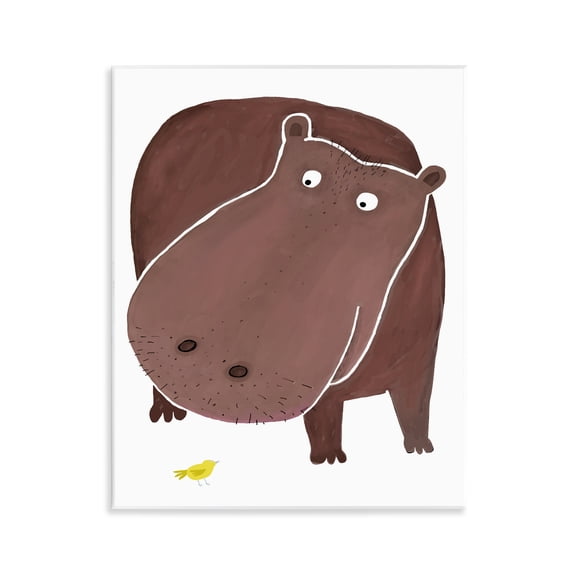 Stupell Industries Hippo and Bird Friends Animals Painting Unframed Art Print Wall Art, 11 x 14