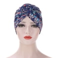 thumbnail image 5 of Caywon Women's Trendy Floral Print Head Wrap Muslim lightweight Breathable Ruffle All Packaged Spring Summer Headscarf(Dark Blue,Free Size), 5 of 6