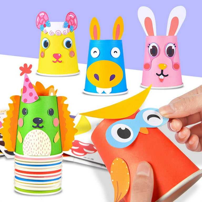 Arts and Crafts for Kids Ages 4-8, Create Your Own Animal Crafts Using Cups, Kit Includes Supplies, and Instructions, Best Craft Set for Boys Girls 3