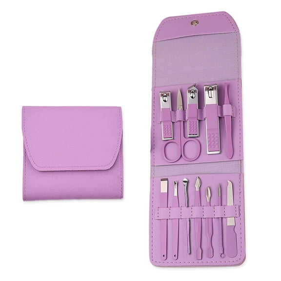 Set of 12 nail tools, Stainless steel, Purple