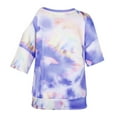 thumbnail image 5 of Abcnature Womens Tie-Dye Printed O-Neck Off-Shoulder Short Sleeve Tops T-shirt Blouse Blue L, 5 of 6