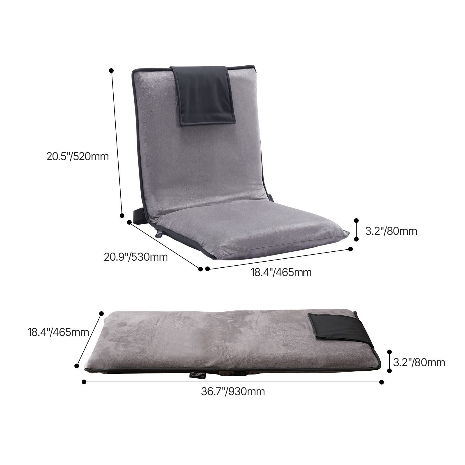 Adjustable Floor Chair with 6 Recline Positions, High-Density Foam, Suede Fabric, Foldable, for Reading Gaming Relaxing
