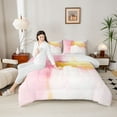 thumbnail image 4 of Castle Fairy Adults Women Female Abstract Watercolor Art Bedding Comforter Set 2pcs,Gradient Pink Golden Twin Comforter Sets Microfiber,Ombre Graffiti Splash Breathable Bedding Set, 4 of 8