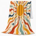 thumbnail image 2 of Golden Sun with Stars and Wavy Stripes, Playful Retro Style for Sun Lovers, Celestial Solar Wave Pattern and Birthday Gift, Soft Flannel Blanket for Bedroom and Living Room, Home Decor, 2 of 9
