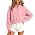 thumbnail image 2 of AKOEE Girls' Crop Sweatshirts Half Zip Plain Pullover Cotton Long Sleeve 5-16Y Sports Casual Loose Fall Tops (14-15 Years, Pink), 2 of 7