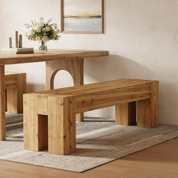 Solid Wood Dining Bench, 47" Rustic Extra Long Heavy Duty Kitchen Table Bench with Sturdy Frame