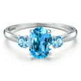 thumbnail image 3 of Gem Stone King 10K White Gold Swiss Blue Topaz 3-Stone Ring for Women | 1.80 Cttw | Oval 8X6MM | Gemstone November Birthstone | Size 6, 3 of 6
