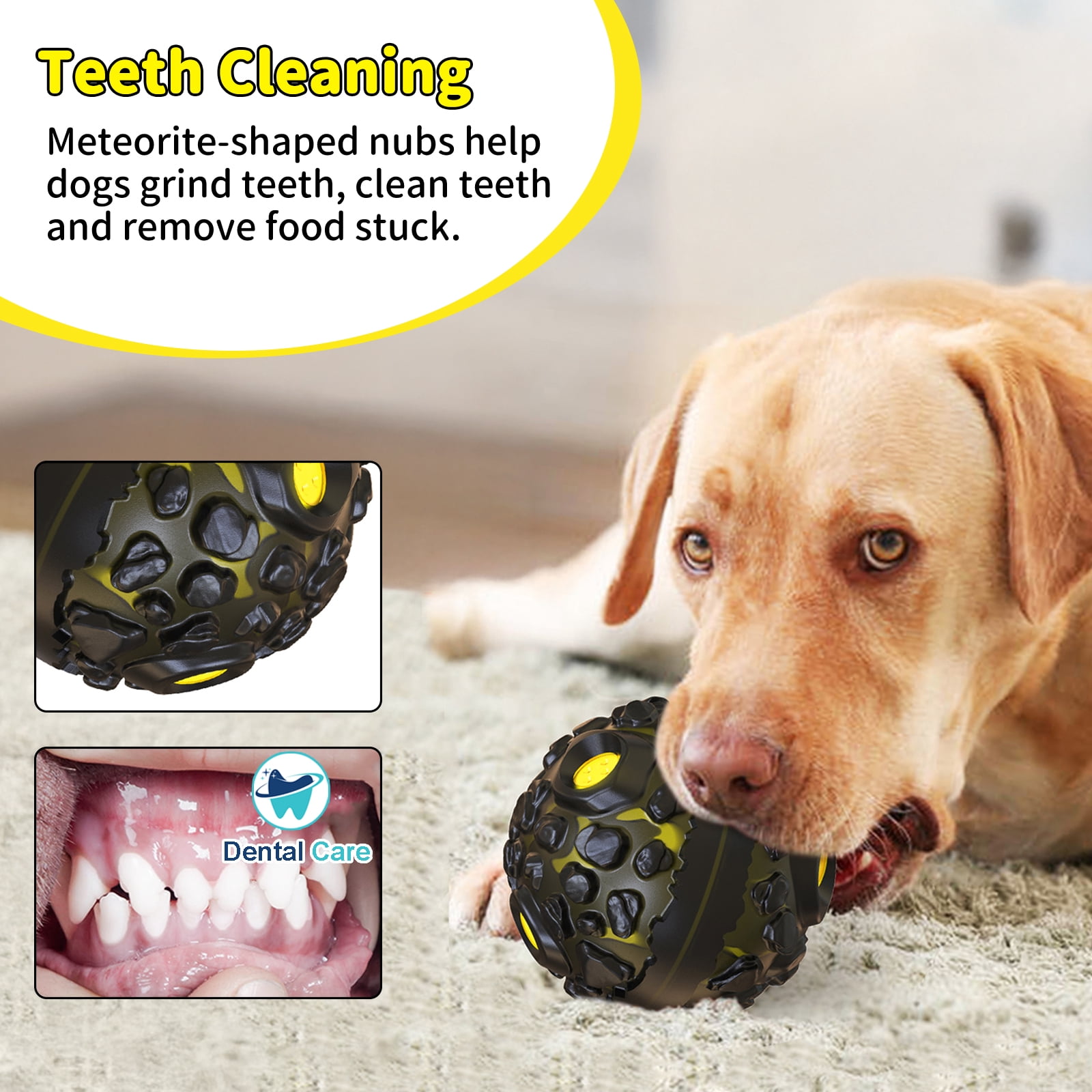 JoyBruko Dog Ball for Aggressive Chewers - Interactive Dog Toy Balls Fun Squeaky Giggle Sound to Keep Them Busy, Durable for Small Medium Large Breeds, Rubber Pet Chew Toys, Black & Yellow