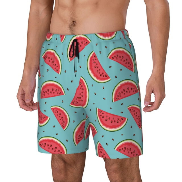 Gaeub Watermelon Print Mens Swim Trunks with Compression Liner,Board Shorts Quick Dry,Beach Swimwear with Pockets-3X-Large