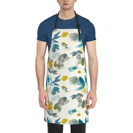 

Adobk Aprons Adjustable Bib Aprons with 2 Pockets Cooking Kitchen Chef Apron for Women and Men-Men-Watercolor Leaves