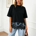 thumbnail image 2 of QGJZVUNL Womens Lace Tops Oversized Tshirts Basic Tees Short Sleeve Crewneck Top Summer Outfits Size L, 2 of 5