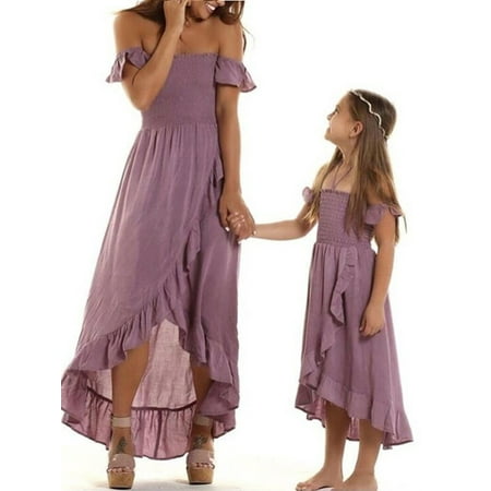 

Mommy and Me Summer Off Shoulder Maxi Dress Mom Daughter Matching Sundress