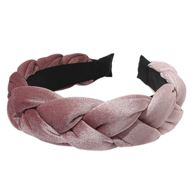 XASZHN Textured Braided Velvet Wide Headband for Women Solid Color Hair Accessory with Ribbon Detail Brown1_001 One Size