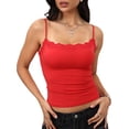 thumbnail image 2 of Women'S Lace Y2K Square Neck Strap Tank Top Sleeveless Going Out Party Club Basic Shirt Red M, 2 of 8